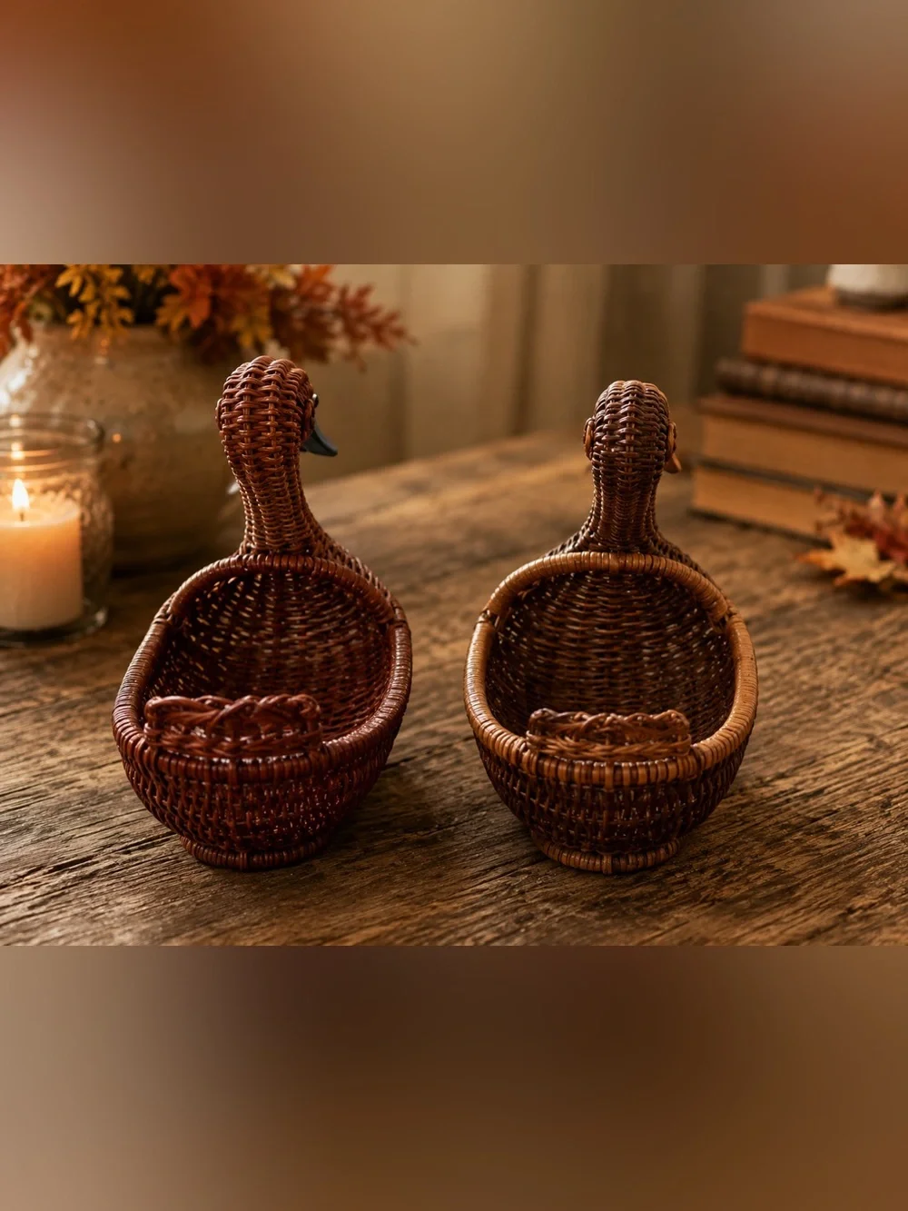 Handwoven Wicker Duck Baskets Set of 2 Cottagecore Rustic Home Decor